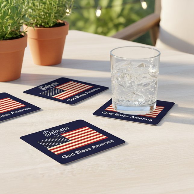 Personalized God Bless America Flag Coaster (Personalized God Bless America Flag Coaster)
