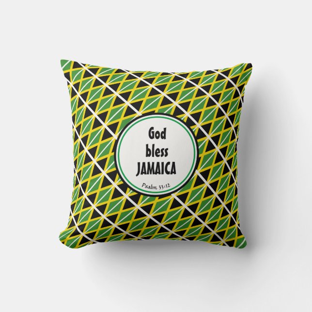 Personalized GOD BLESS JAMAICA Flag Throw Pillow (Front)