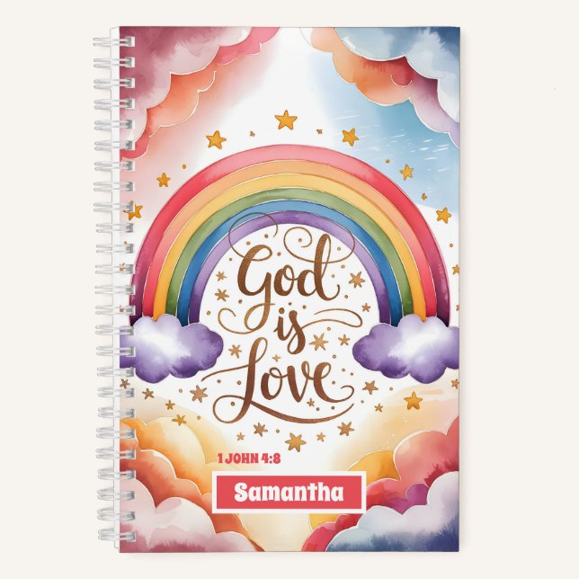 personalized God is Love Boho Christian Kids Notebook (Front)