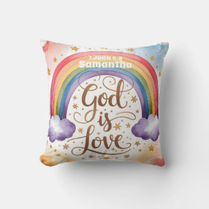 Personalized God is Love Boho Christian Kids  Throw Pillow
