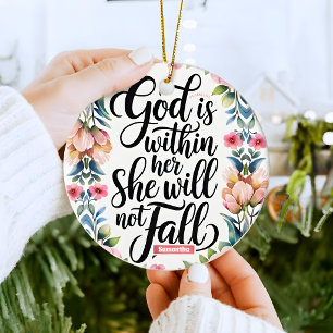Personalized God is Within Her Christian Ceramic Ornament