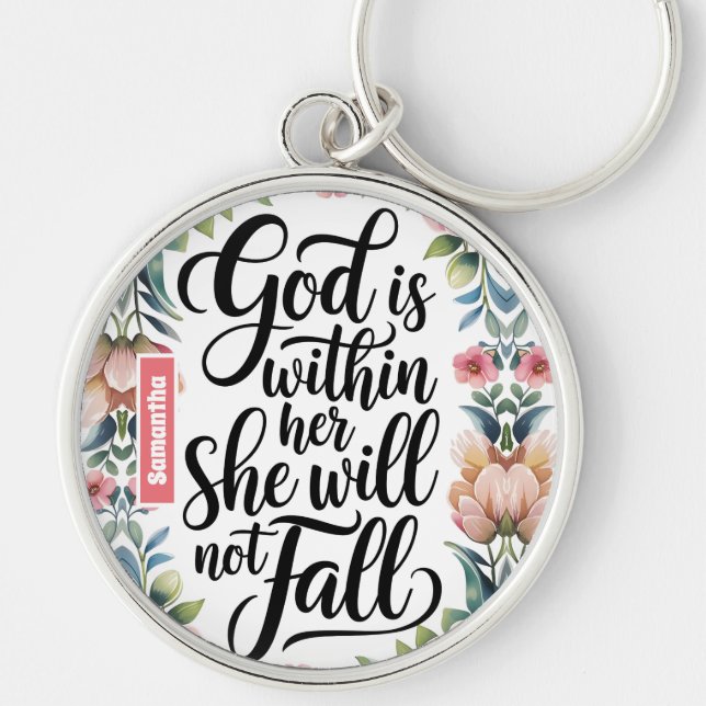 Personalized God is Within Her Christian Women Keychain (Front)