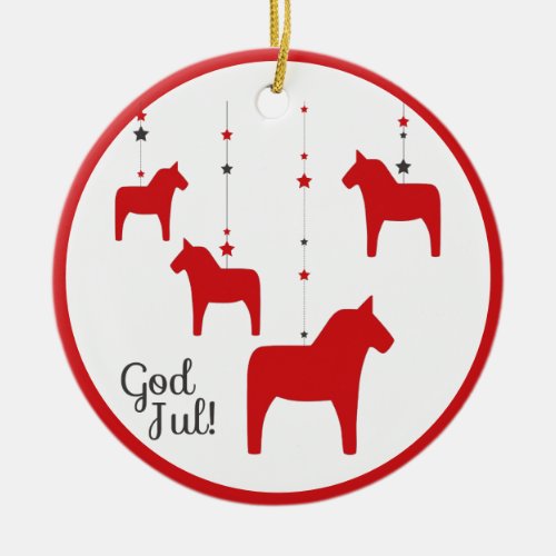 Personalized God jul Christmas Dala Horse Ceramic Ornament