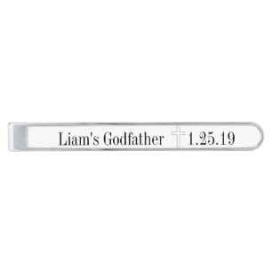 Personalized godfather silver finish tie bar