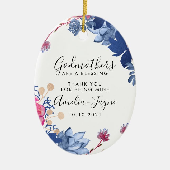 Personalized Godmother Baptism Gift Ceramic Ornament (Front)