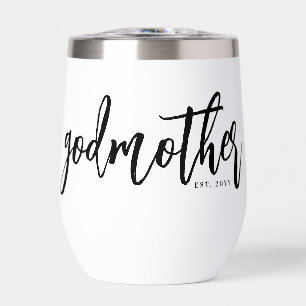 Personalized Godmother Brush Script Typography Thermal Wine Tumbler