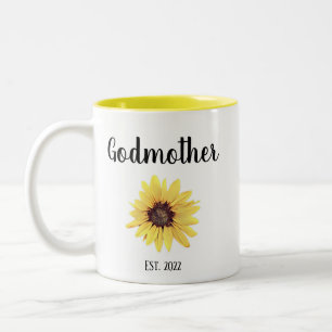 Personalized Godmother Est. Painted Sunflower Two-Tone Coffee Mug