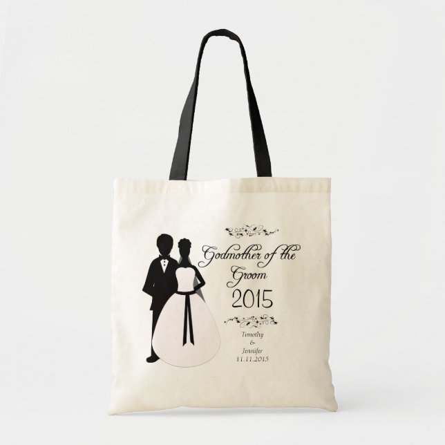 Personalized godmother of the groom wedding favor tote bag (Front)