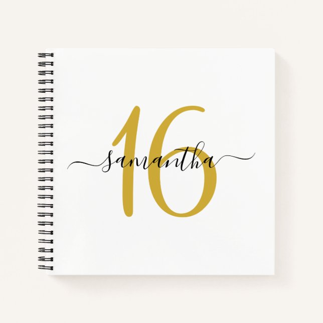 Personalized Gold 16th Birthday Guestbook Notebook (Front)