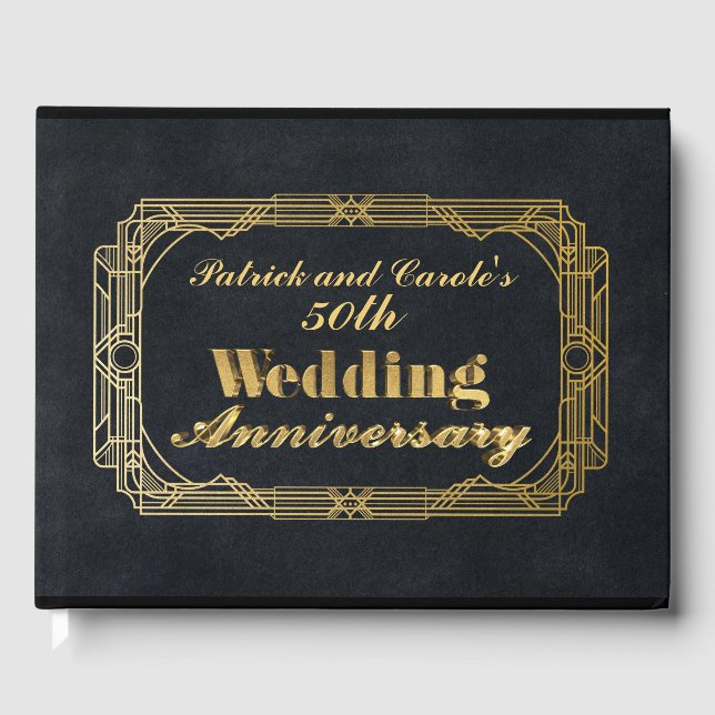 Personalized Gold 3D Wedding Anniversary Guest Book (Front)