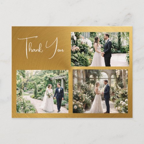 Personalized Gold 4 Photo Wedding Thank You  Postcard