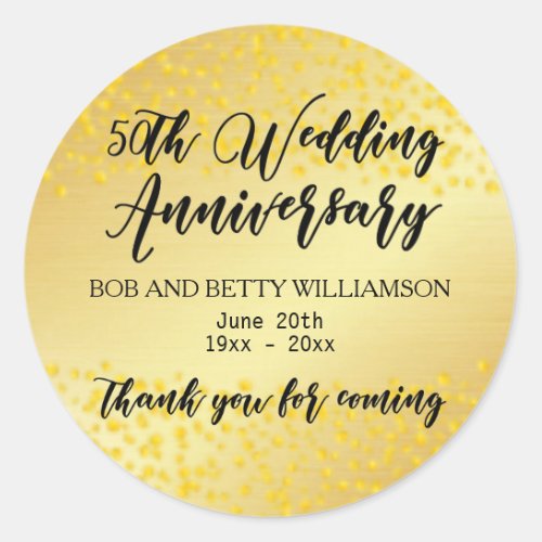 Personalized Gold 50h Anniversary Thank You Classic Round Sticker