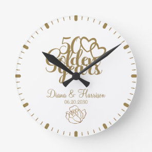 Personalized Gold 50th Anniversary Gift White Round Clock