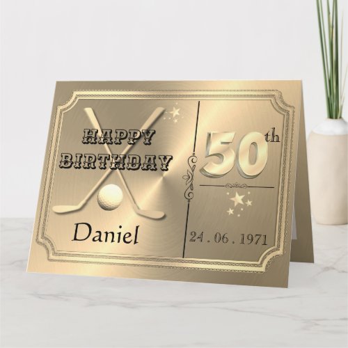 Personalized Gold 50th Golf Birthday Card For Him