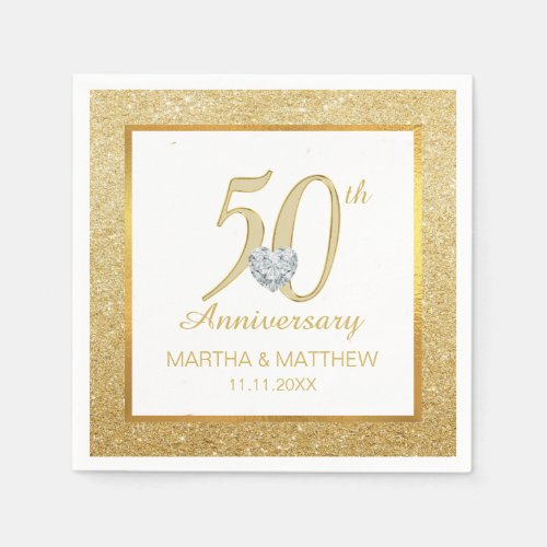 Personalized Gold 50th Wedding Anniversary Napkins