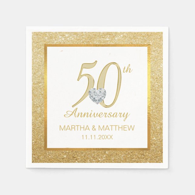 Personalized Gold 50th Wedding Anniversary Napkins (Front)