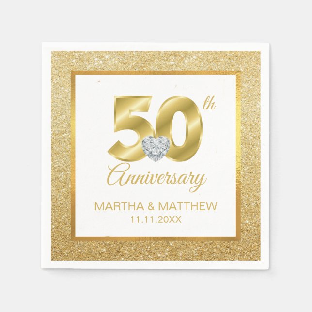 Personalized Gold 50th Wedding Anniversary Napkins (Front)