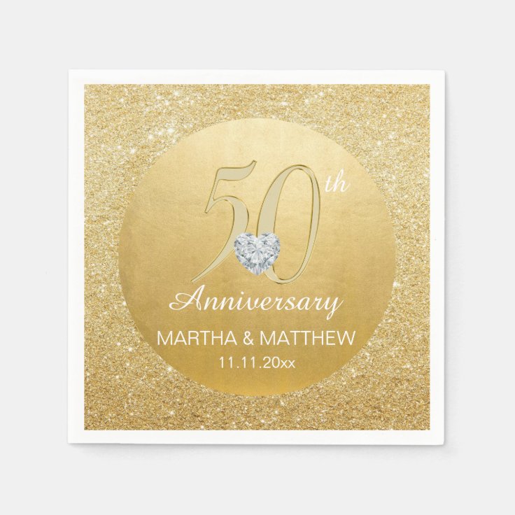 Personalized Gold 50th Wedding Anniversary Napkins | Zazzle