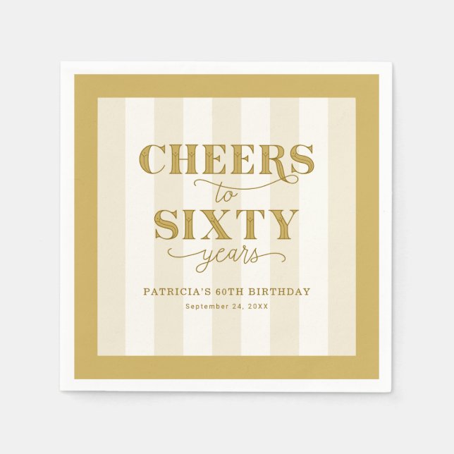 Personalized Gold 60th Birthday Party Paper Napkin (Front)