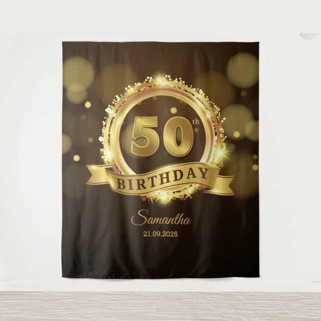 Personalized gold and black 50th birthday backdrop (Front)