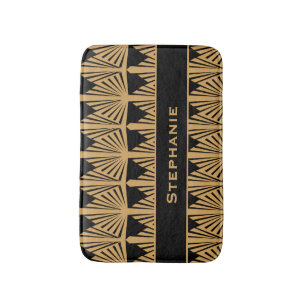 Personalized Gold and Black Art Deco Pattern Bath Mat