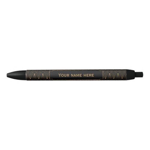 Personalized Gold and Black Art Deco Pattern Black Ink Pen