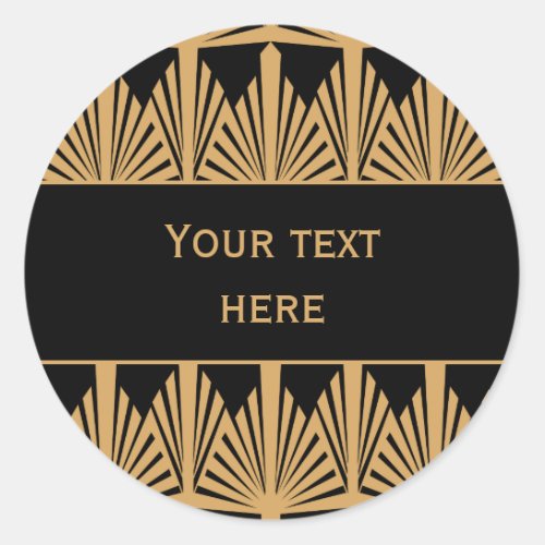 Personalized Gold and Black Art Deco Pattern Classic Round Sticker