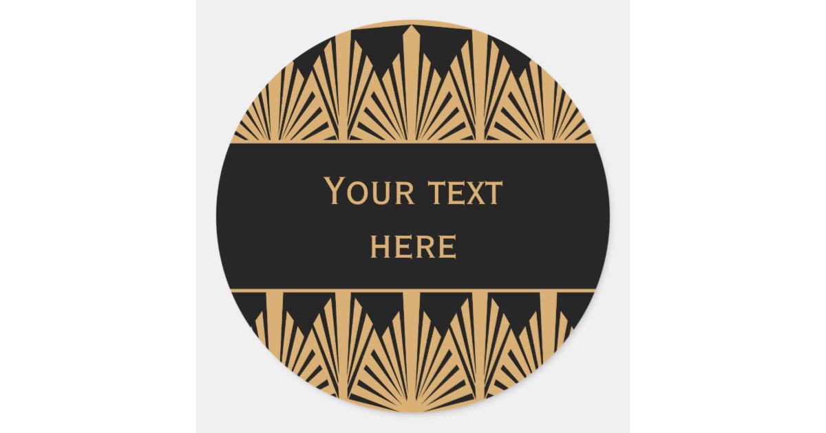 Personalized Gold and Black Art Deco Pattern Classic Round Sticker | Zazzle