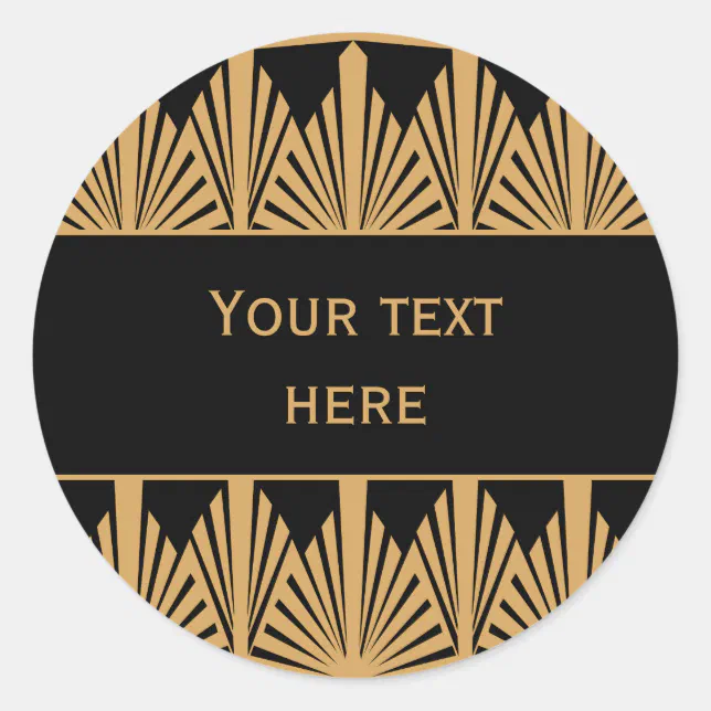Personalized Gold and Black Art Deco Pattern Classic Round Sticker | Zazzle