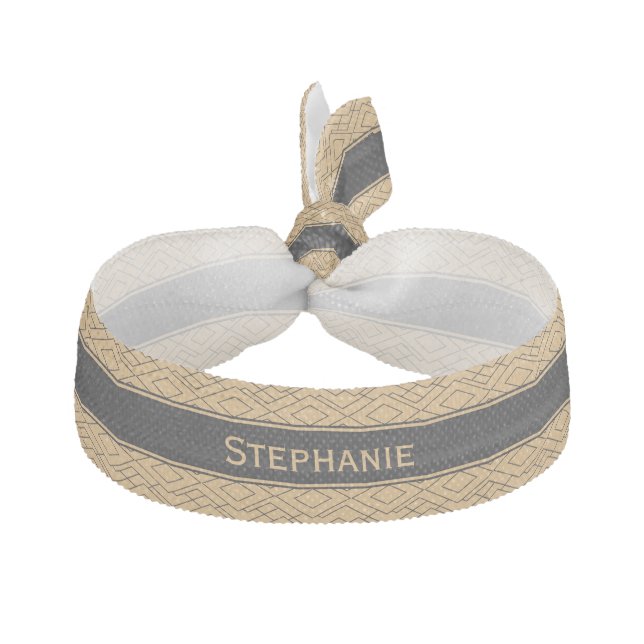 Personalized Gold and Black Art Deco Pattern Elastic Hair Tie (Front)