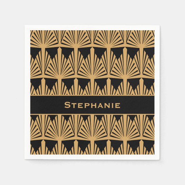 Personalized Gold and Black Art Deco Pattern Napkins (Front)