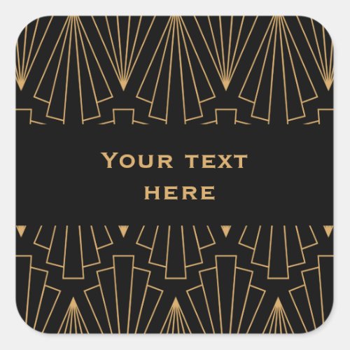 Personalized Gold and Black Art Deco Pattern   Square Sticker