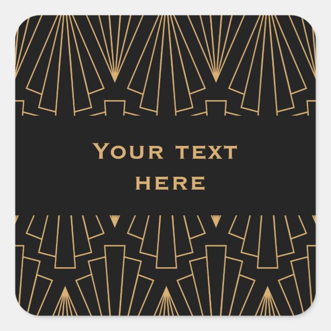 Personalized Gold and Black Art Deco Pattern   Square Sticker (Front)