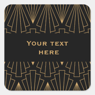 Personalized Gold and Black Art Deco Pattern Square Sticker
