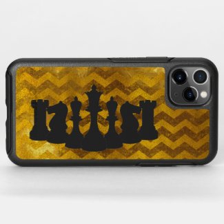 Personalized Gold and Black Chevron Chess Pieces OtterBox iPhone Case