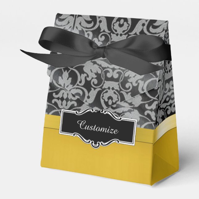 Personalized Gold and Black Damask Tent Favor Box2 Boxes (Front Side)