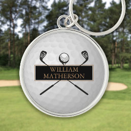 Personalized Gold and Black Golf Ball Classic Keychain