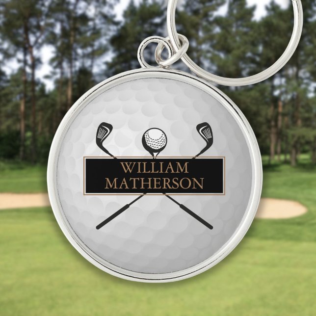 Personalized Gold and Black Golf Ball Classic Keychain (Personalized Gold and Black Golf Ball Classic Keychain)