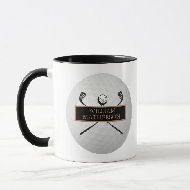 Personalized Gold and Black Golf Ball Classic Mug (Left)