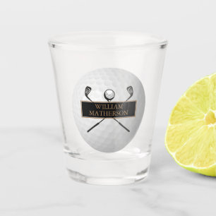 Personalized Gold and Black Golf Ball Classic Shot Glass