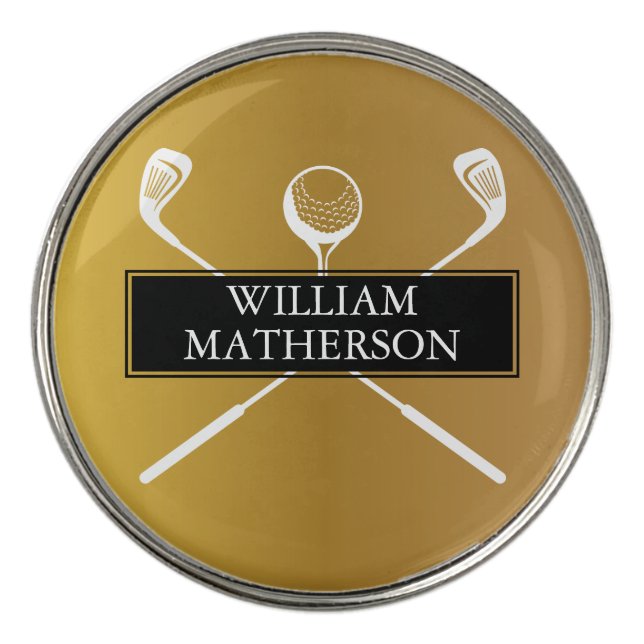 Personalized Gold and Black Golf Ball Stylish Marker (Front)