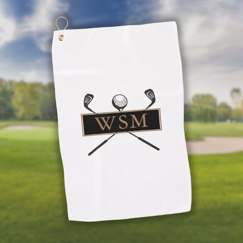 Personalized Gold and Black Monogram Golf Towel