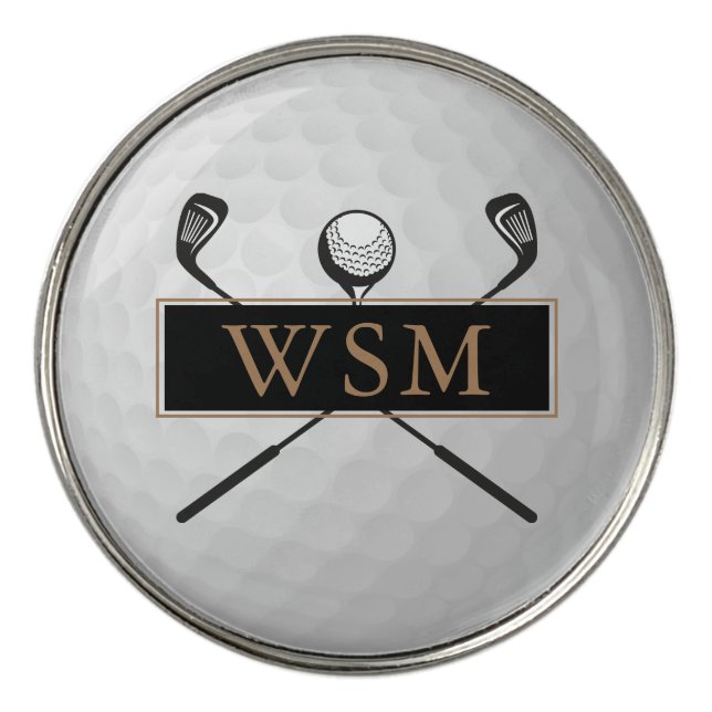 Personalized Gold and Black Monogramed Golf Ball Marker (Front)