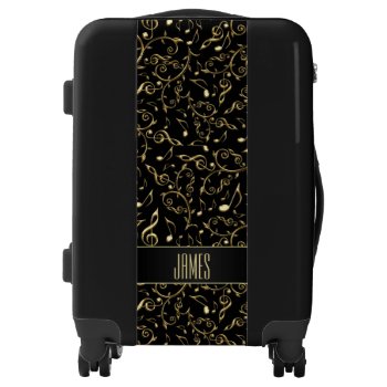 Personalized Gold And Black Music Notes Luggage by UROCKDezineZone at Zazzle