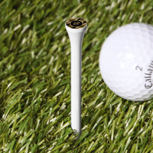 Personalized gold and black stripe monogram golf tees