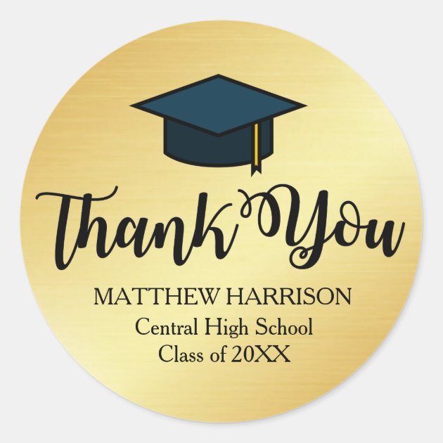 Personalized Gold And Black Thank You Graduation Classic Round Sticker