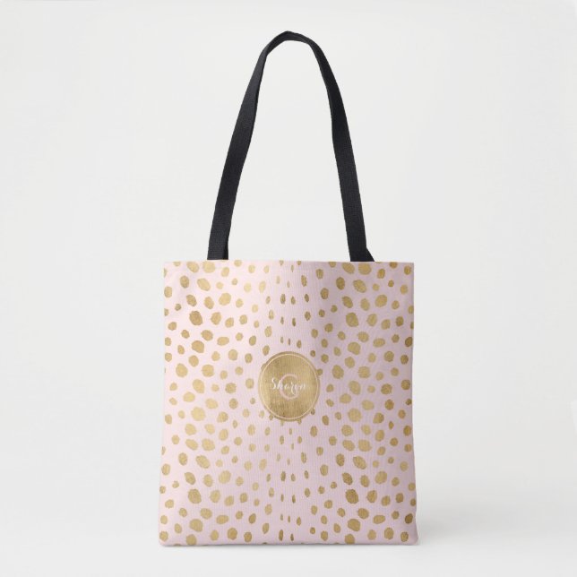 Personalized Gold And Blush Cheetah Animal Print Tote Bag (Front)