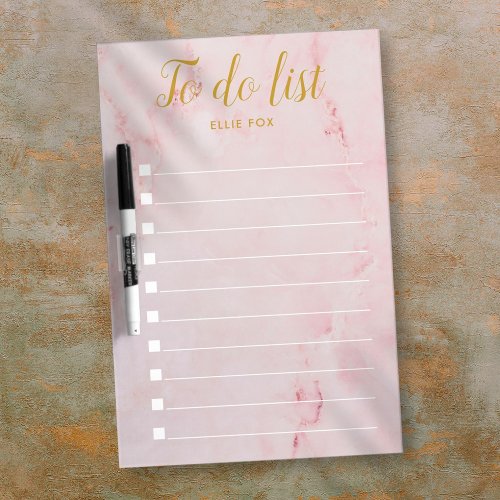 Personalized Gold and Blush Pink Marble To_Do List Dry Erase Board