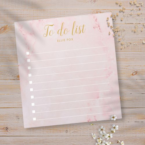 Personalized Gold and Blush Pink Marble To_Do List Notepad