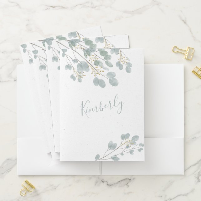Personalized Gold and Eucalyptus Pocket Folder (In Situ)